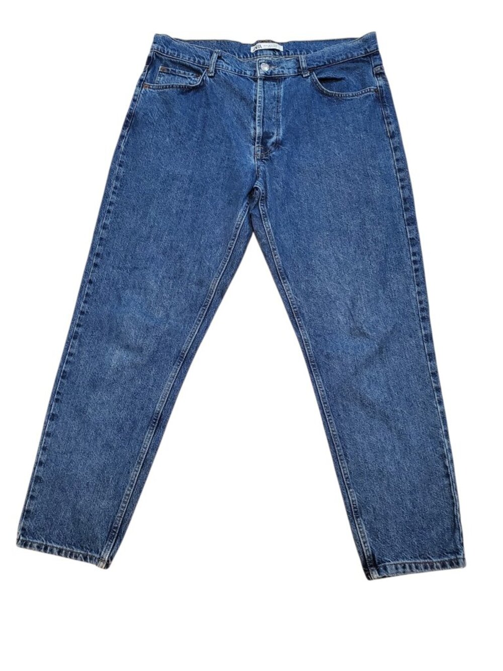 ZARA Button Fly Straight Jeans Denim Mens Medium Wash Blue